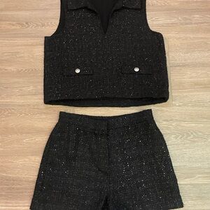 Maje Black Sequin Shorts Set